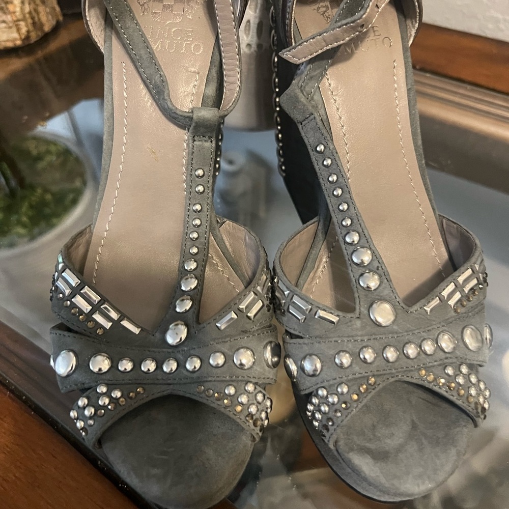 BRAND NEW SUEDE WEDGES WITH SILVER STUDS
